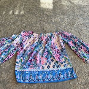 Lilly Pulitzer Pink and Blue off-Shoulder Blouse